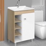 Mueble de piso con bacha modelo Sophia color blanco c/gris, blanco c/marrón claro o blanco c/marrón oscuro Fabribam