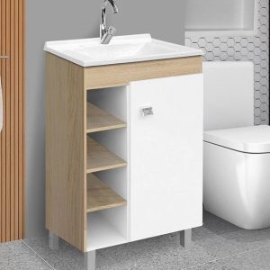 Mueble de piso con bacha modelo Sophia color blanco c/gris, blanco c/marrón claro o blanco c/marrón oscuro Fabribam