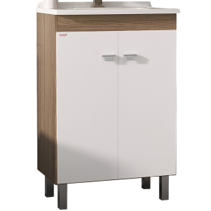 Mueble de piso con bacha modelo dos puertas color blanco, blanco c/gris o blanco c/marrón Fabribam